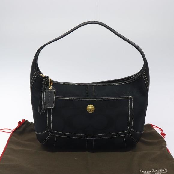 Coach Signature Shoulder Bag Canvas Black Auth am8100 - Picture 12 of 16